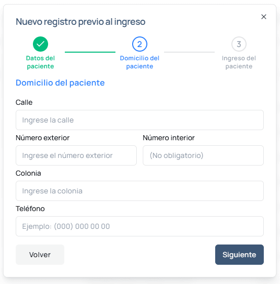 Imagen del segundo paso para el registro de paciente previo