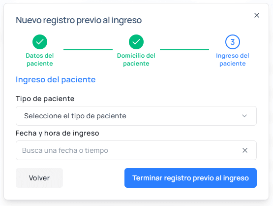 Imagen del tercer paso para el registro de paciente previo