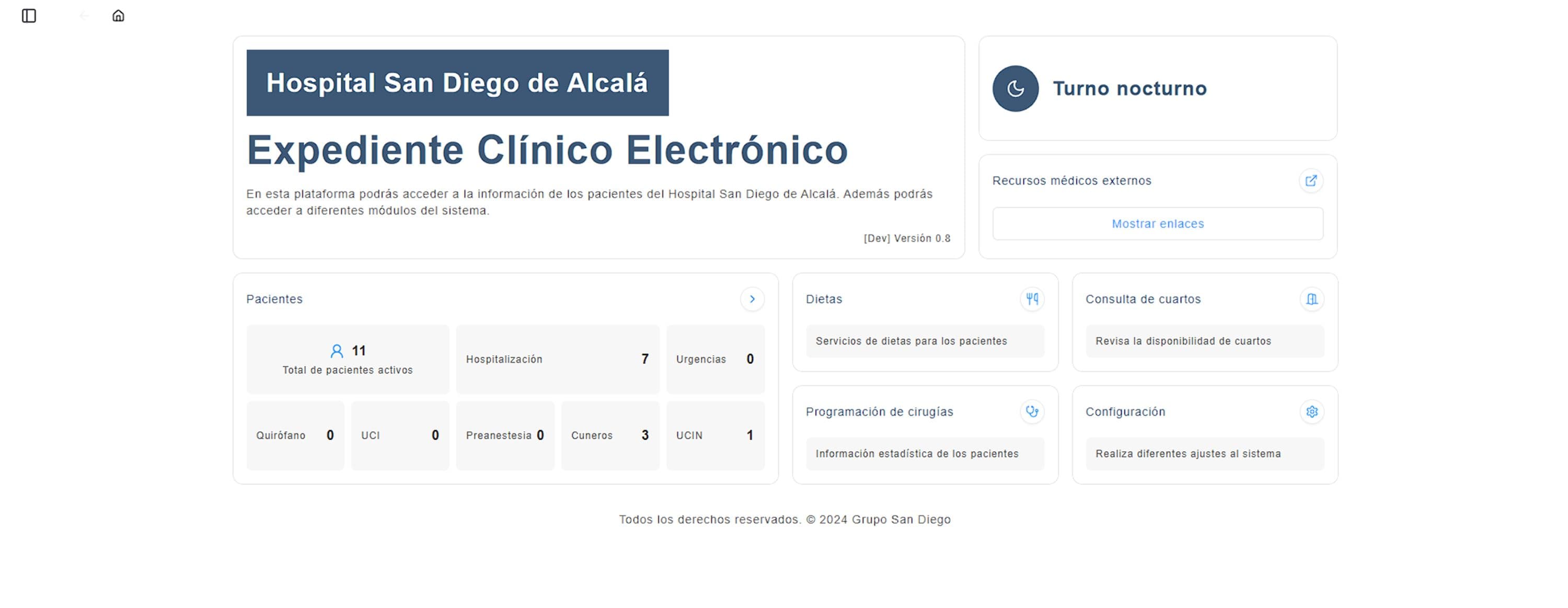 Menú principal del sistema
