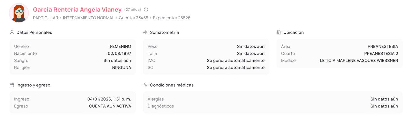 encabezado del paciente